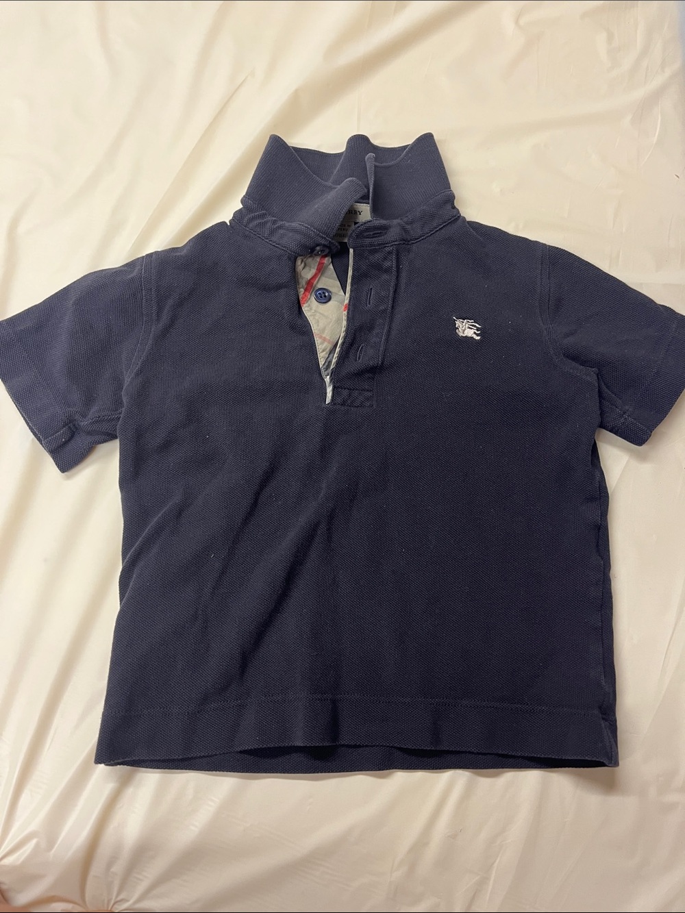 Burberry Navy Short-Sleeve Polo with Contrast Placket